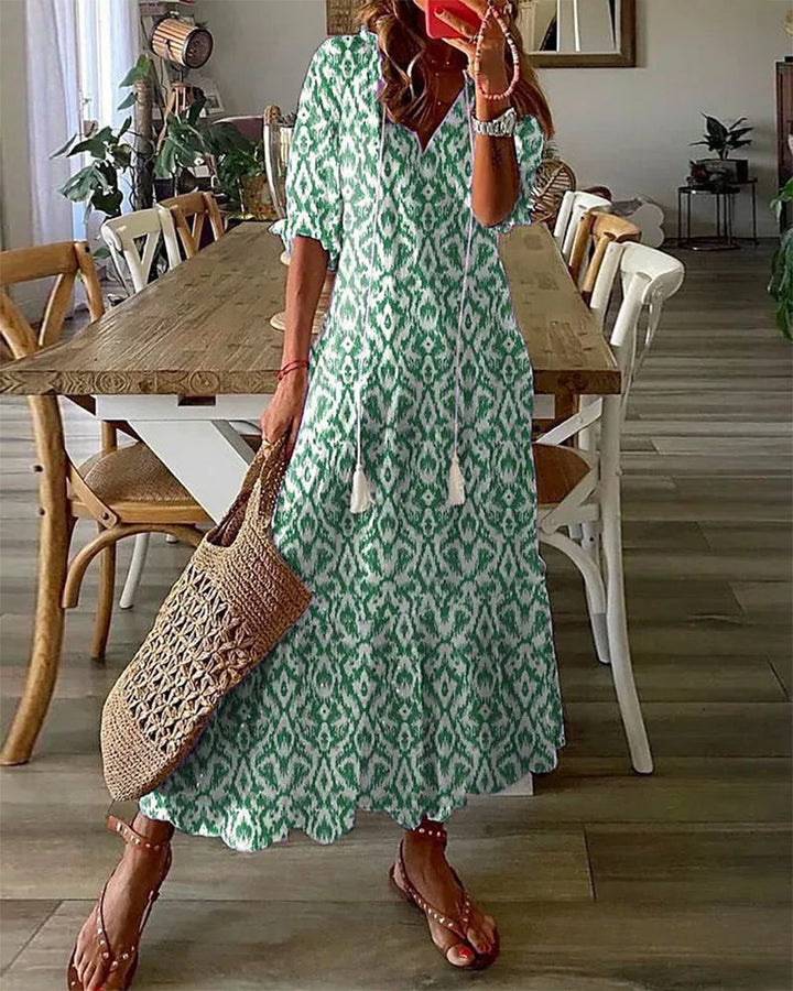 Calista | Women's Printed Boho A-Line Flowing Midi Dress