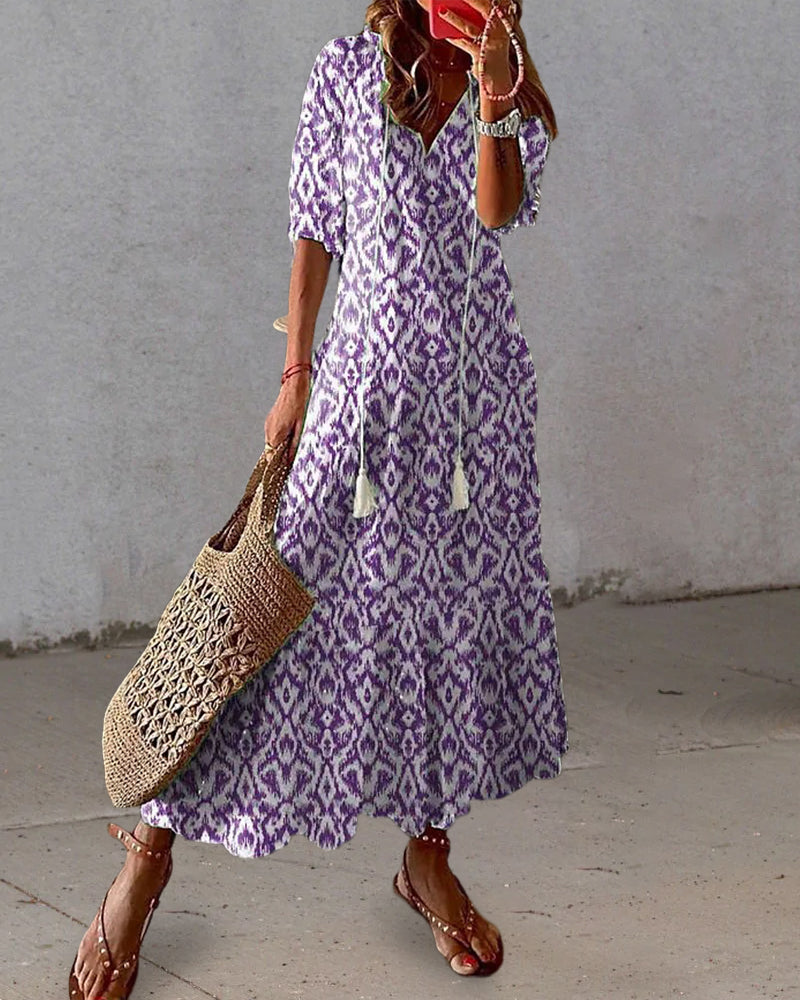 Calista | Women's Printed Boho A-Line Flowing Midi Dress