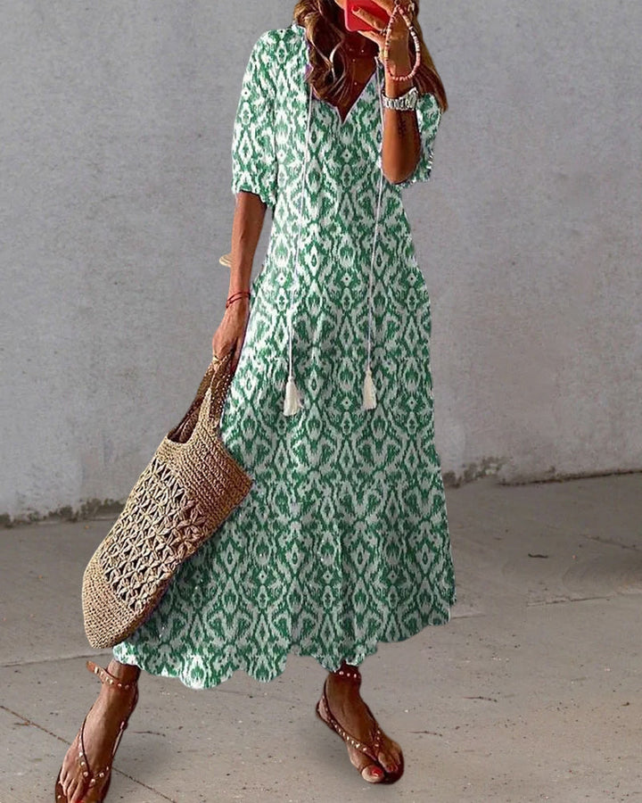 Calista | Women's Printed Boho A-Line Flowing Midi Dress