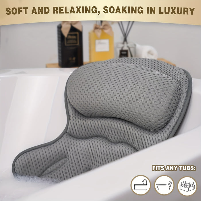 Bath Pillow 4D Air Mesh Non-Slip – Neck & Back Support, Quick Dry & Machine Washable for Bathtub Comfort