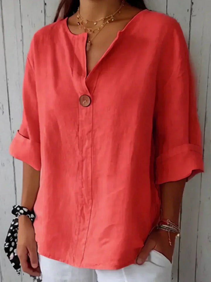 Elowen | Women's Relaxed V-Neck Button Detail Blouse
