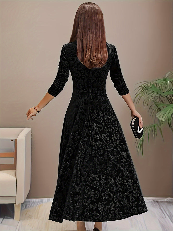 Seraphina | Women's Embroidered Velvet A-Line Maxi Dress