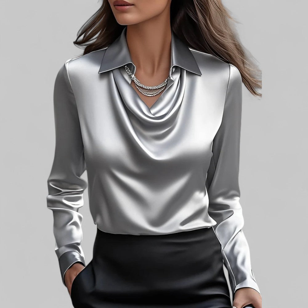Elena | Women's Draped Satin Long Sleeve Blouse