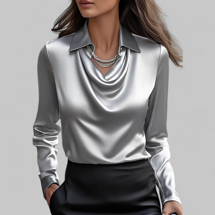 Elena | Women's Draped Satin Long Sleeve Blouse