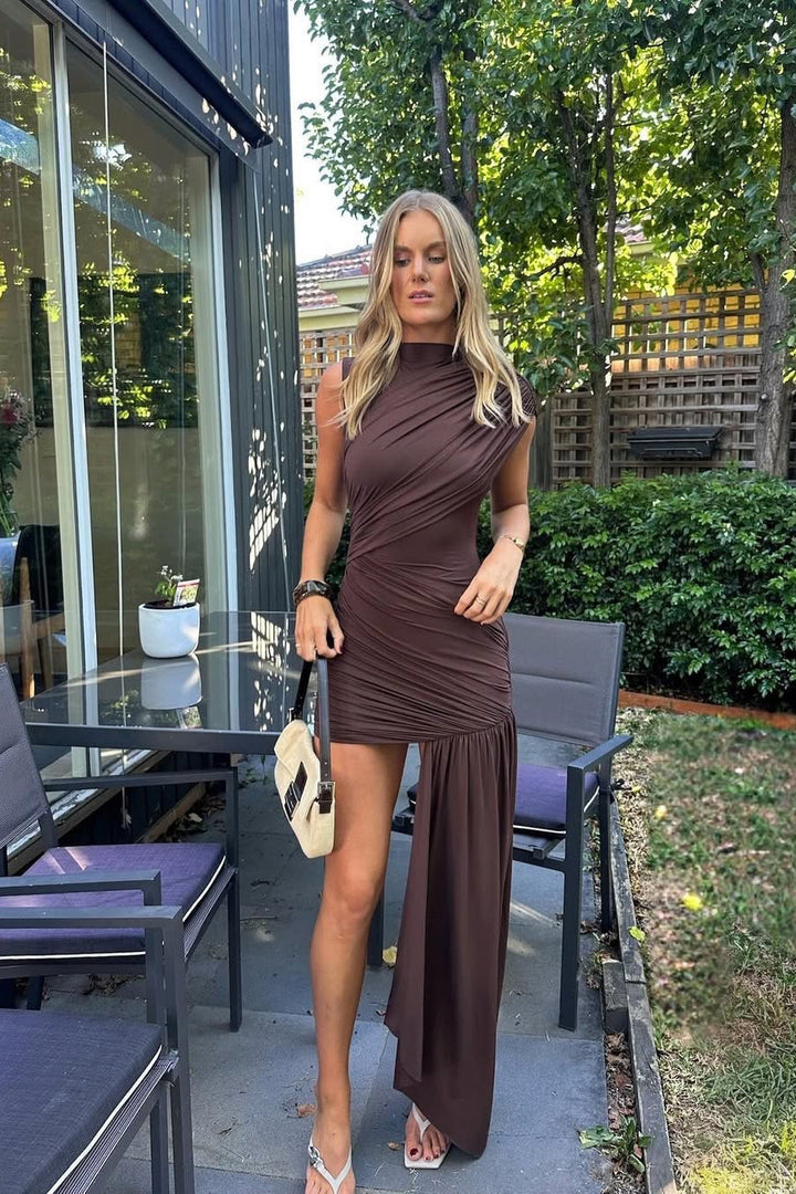 Zara | Women's Asymmetric Ruched Bodycon Mini Dress