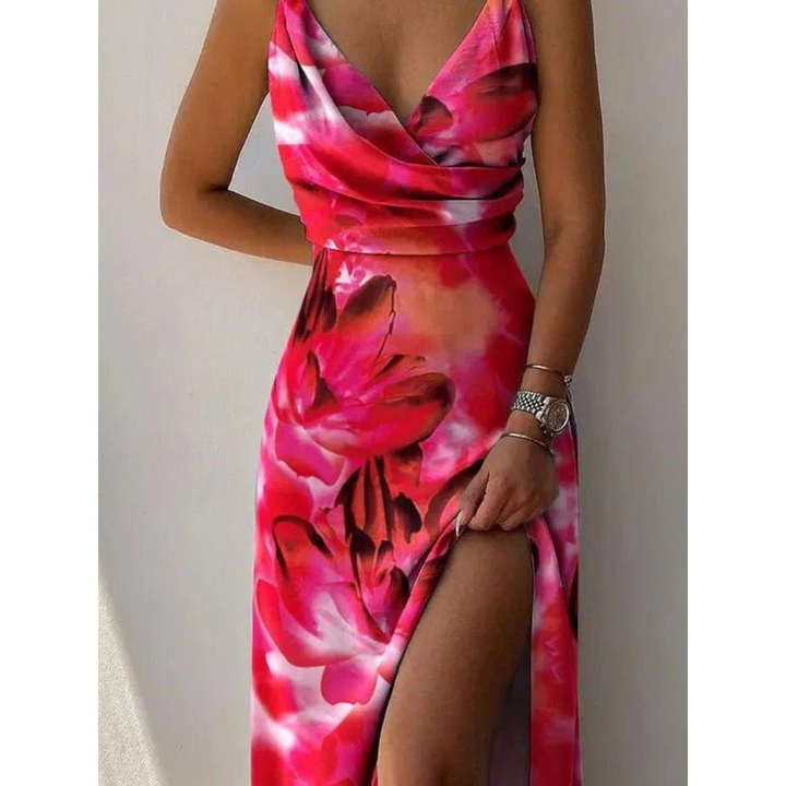 Solene | Women's Floral Cowl Neck Spaghetti Strap Maxi Dress