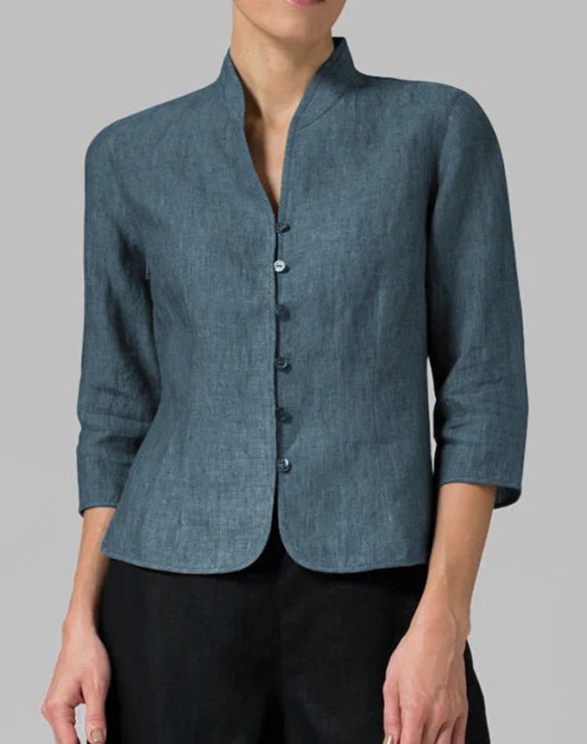 Sienna | Women's Mandarin Collar Linen Button Blouse