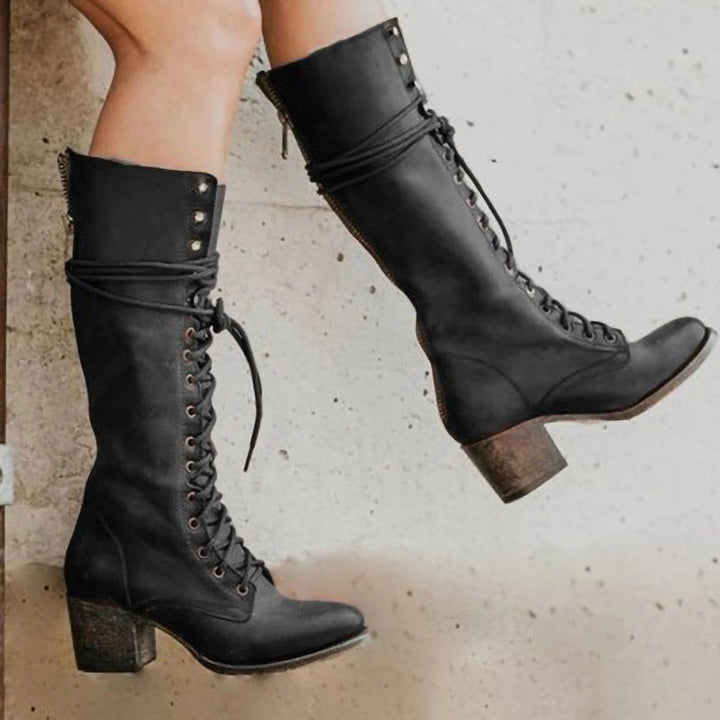 Vera | Women's Lace-Up Knee-High Block Heel Boots