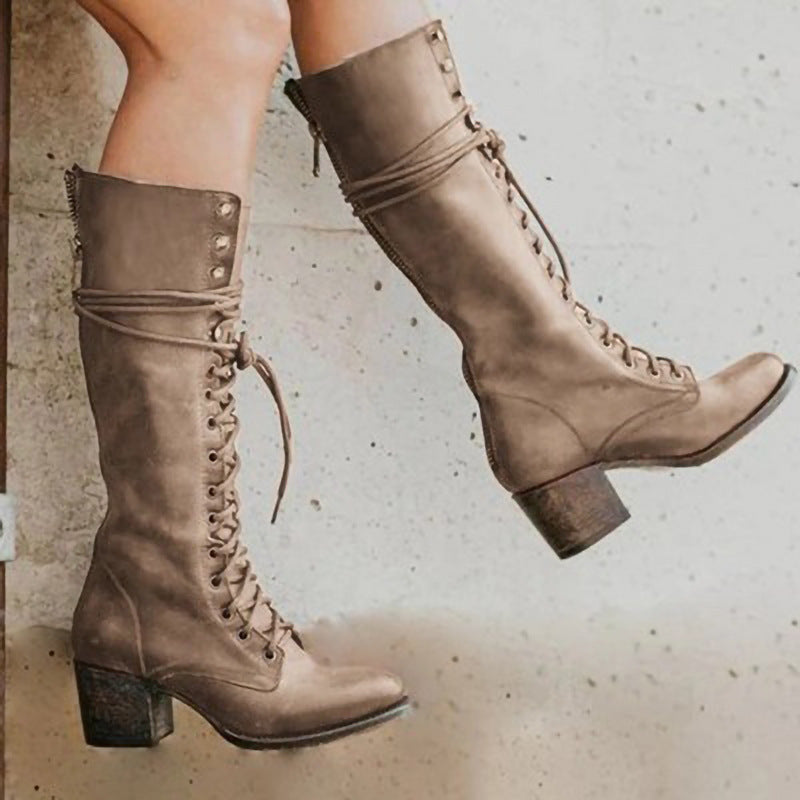 Vera | Women's Lace-Up Knee-High Block Heel Boots