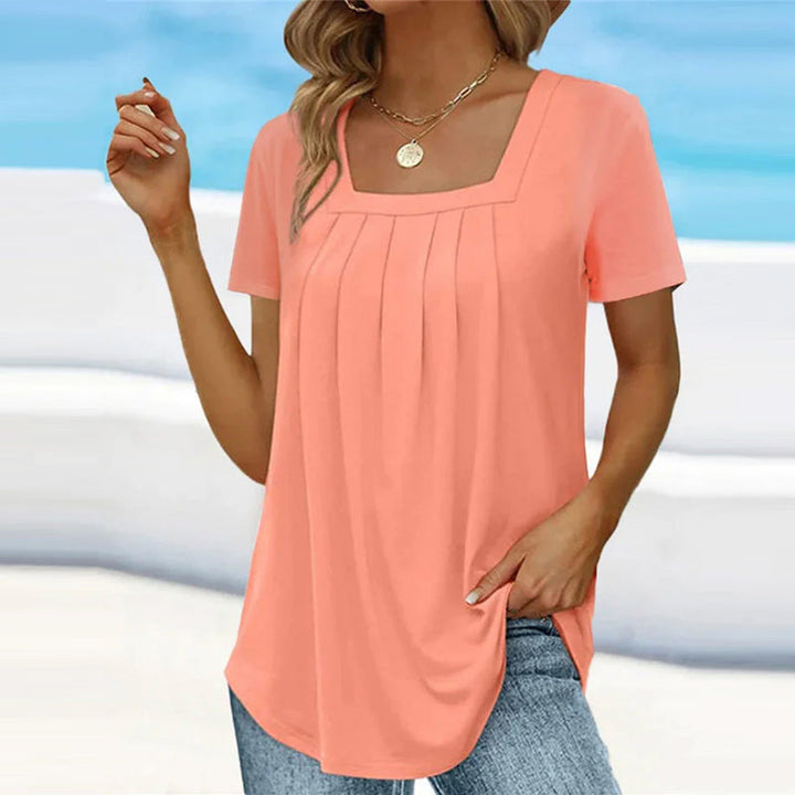 Aveline | Women's Square Neck Pleated Short Sleeve Blouse