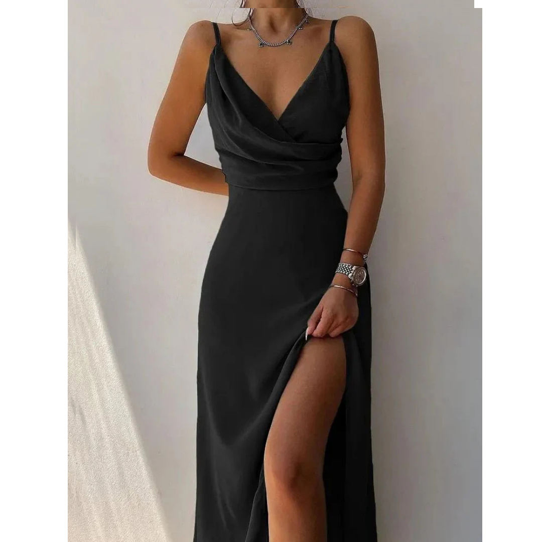 Solene | Women's Floral Cowl Neck Spaghetti Strap Maxi Dress