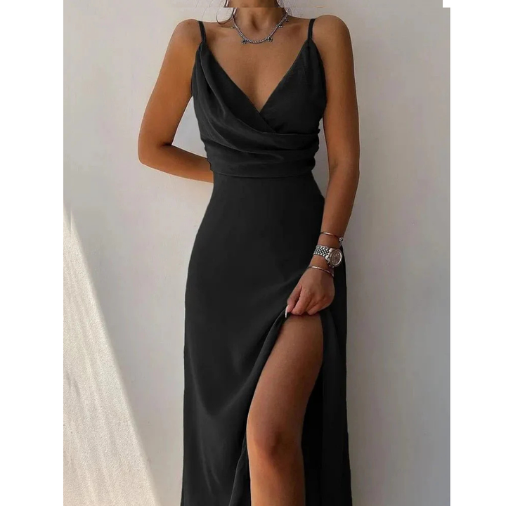 Solene | Women's Floral Cowl Neck Spaghetti Strap Maxi Dress
