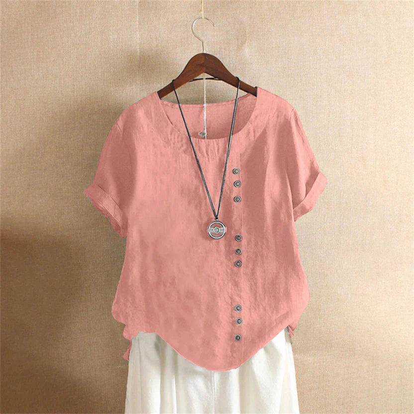 Elin | Women's Linen Button Detail Relaxed Fit Tunic Blouse