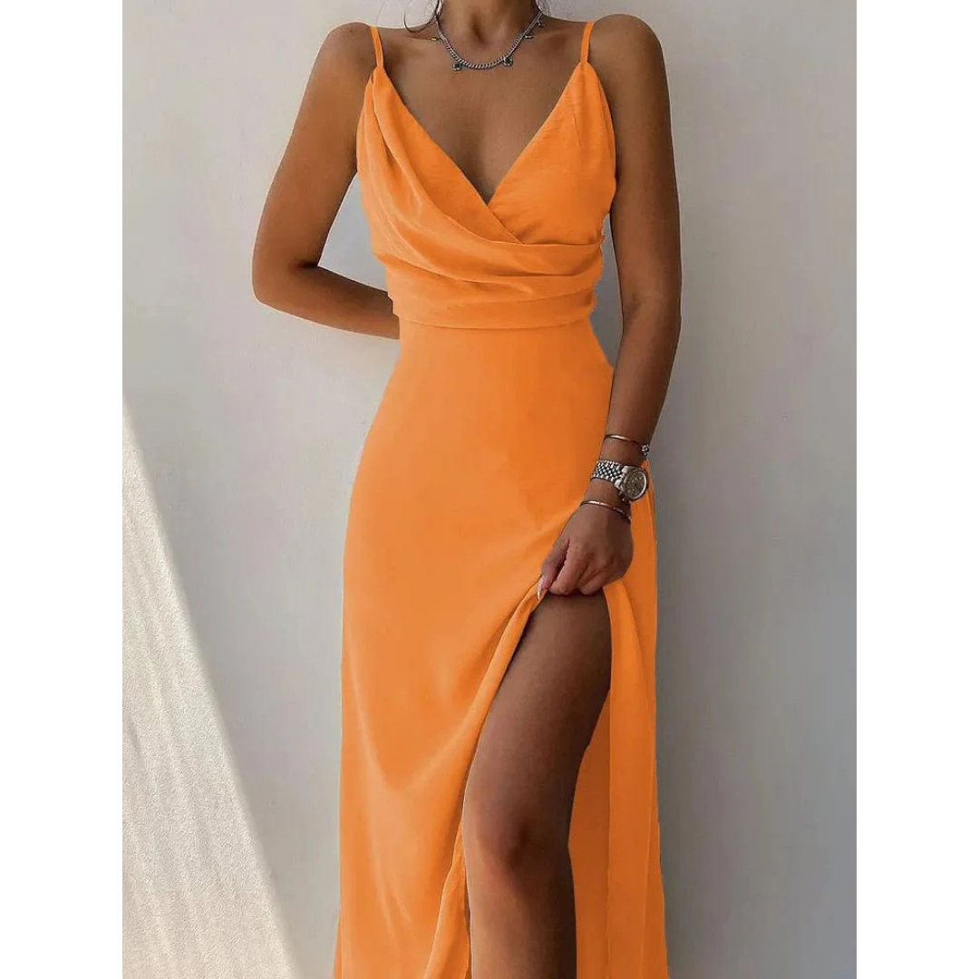 Solene | Women's Floral Cowl Neck Spaghetti Strap Maxi Dress