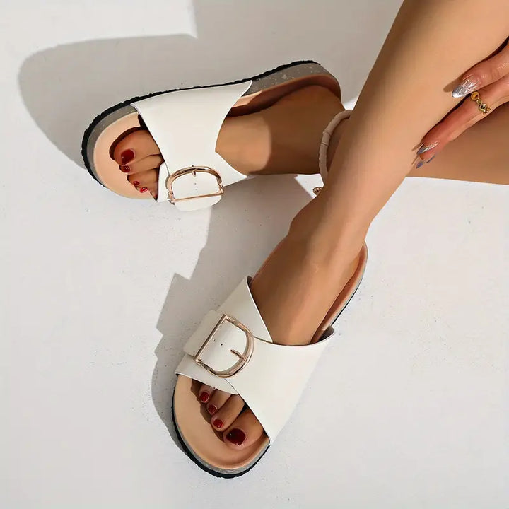 Elina | Women's Open Toe Buckle Strap Slide Sandals
