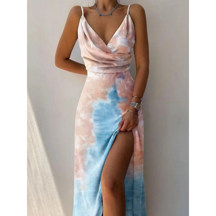 Solene | Women's Floral Cowl Neck Spaghetti Strap Maxi Dress