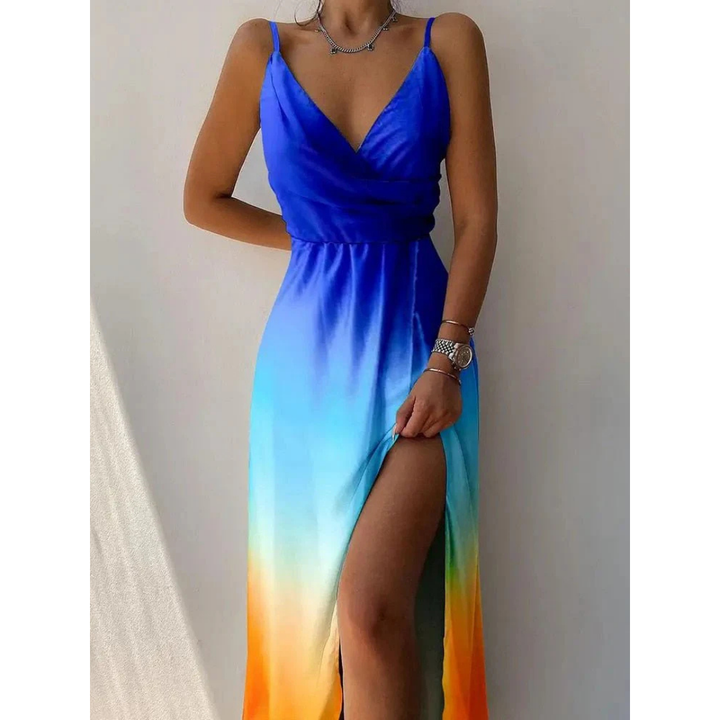 Solene | Women's Floral Cowl Neck Spaghetti Strap Maxi Dress