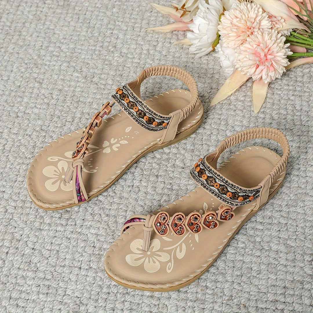 Alessia | Women's Beaded Strap Open Toe Flat Sandals