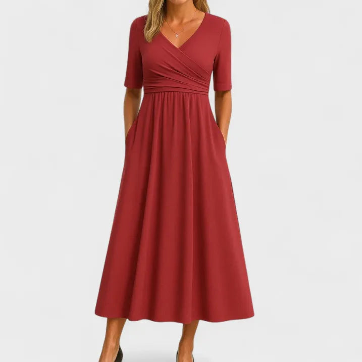 Caprice | Women's Ruched Waist Wrap Midi Dress
