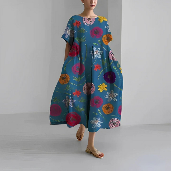 Elara | Women's Loose Floral Boho Midi Dress