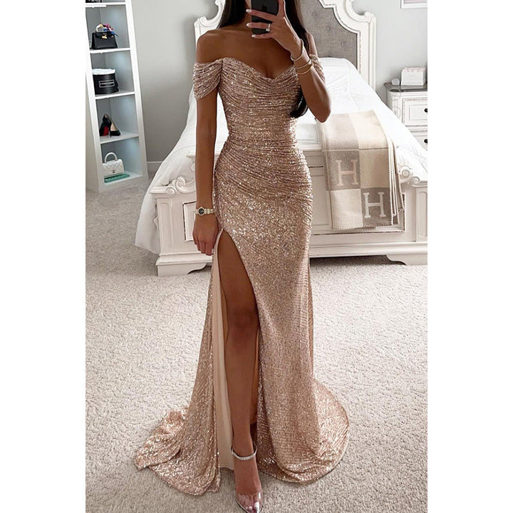 Serena | Women's Off-Shoulder Side Slit Evening Maxi Dress