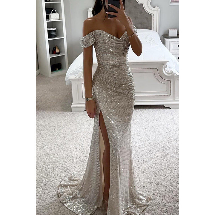 Serena | Women's Off-Shoulder Side Slit Evening Maxi Dress