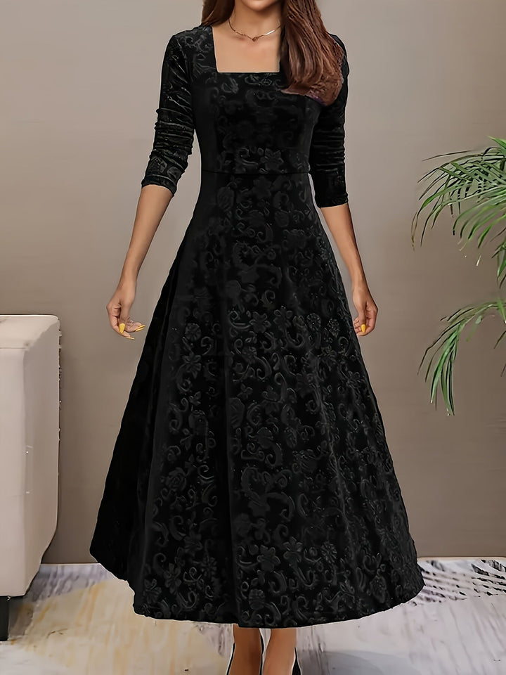 Seraphina | Women's Embroidered Velvet A-Line Maxi Dress