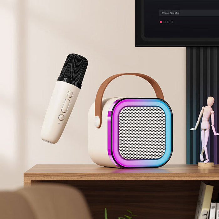 Mini Karaoke System Wireless Microphones – Bluetooth Speaker, LED Lights & Portable Design for Party & Home