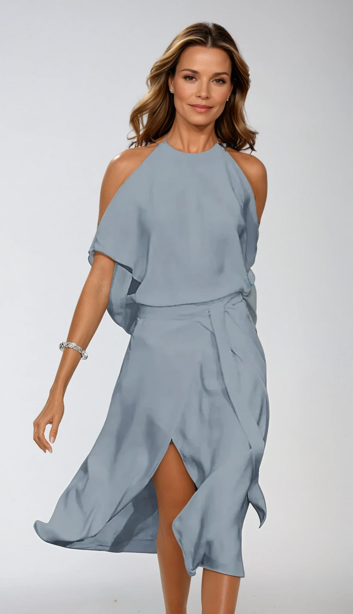 Selene | Women's Halter A-Line Dress With Slit