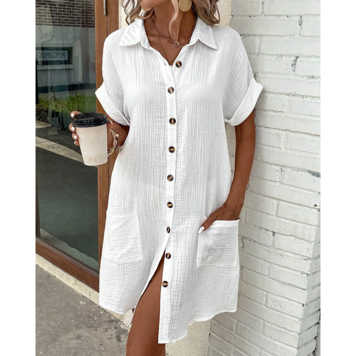 Maris | Women's V-Neck Button Front Short Mini Dress