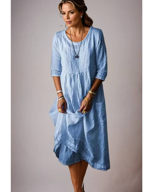 Elara | Women's Relaxed Fit Round Neck Midi Dress
