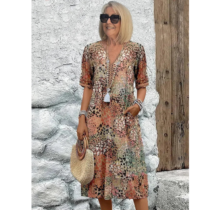 Elara | Women's Relaxed Fit Three Quarter Sleeve Midi Dress