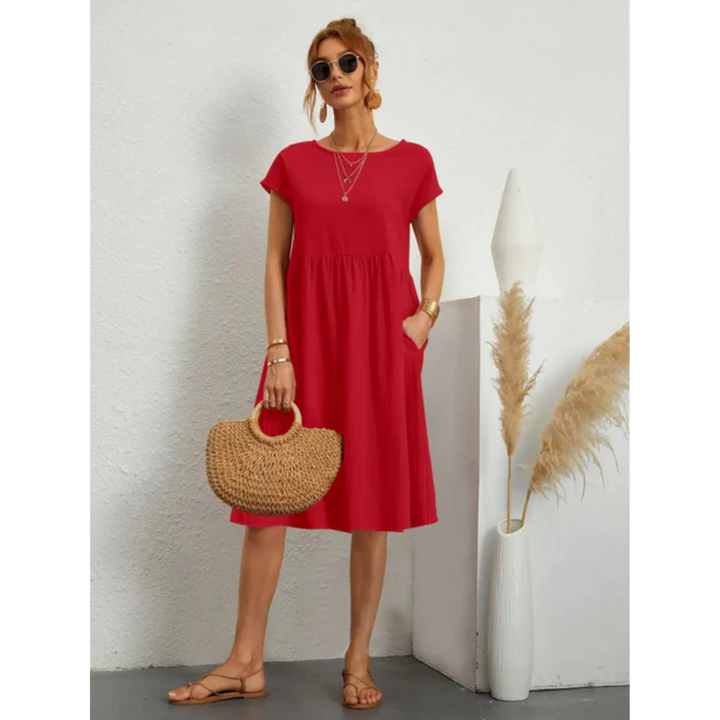 Estelle | Women's Cap Sleeve Midi Dress With Pockets