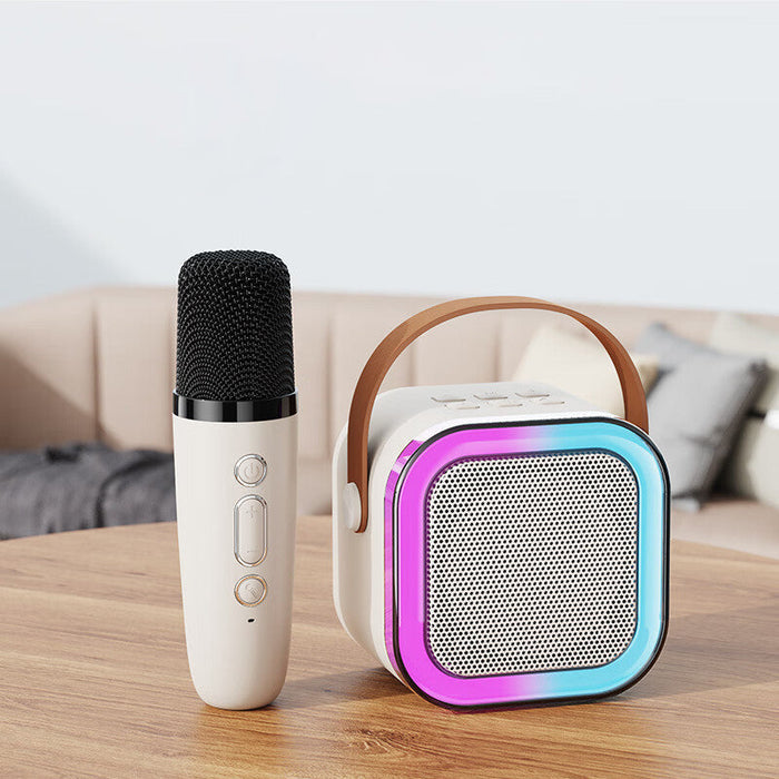 Mini Karaoke System Wireless Microphones – Bluetooth Speaker, LED Lights & Portable Design for Party & Home