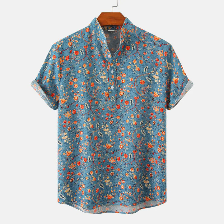Elias | Men's Patterned Short Sleeve Stand Collar Shirt