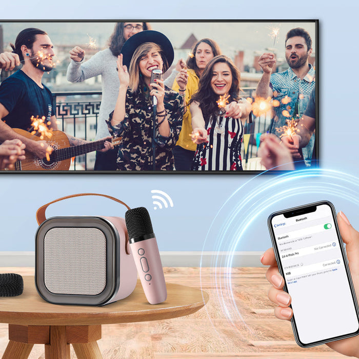 Mini Karaoke System Wireless Microphones – Bluetooth Speaker, LED Lights & Portable Design for Party & Home