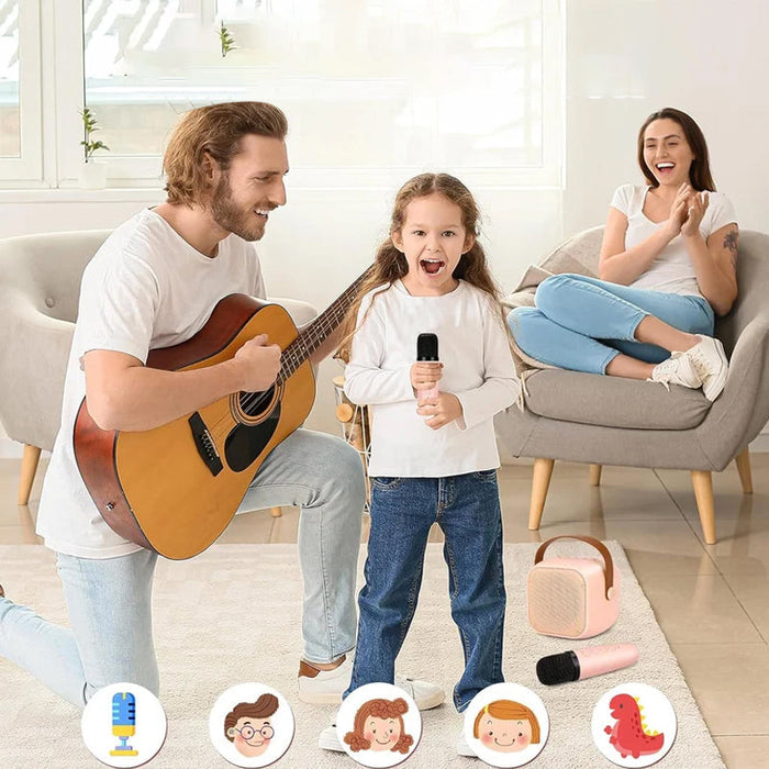 Mini Karaoke System Wireless Microphones – Bluetooth Speaker, LED Lights & Portable Design for Party & Home