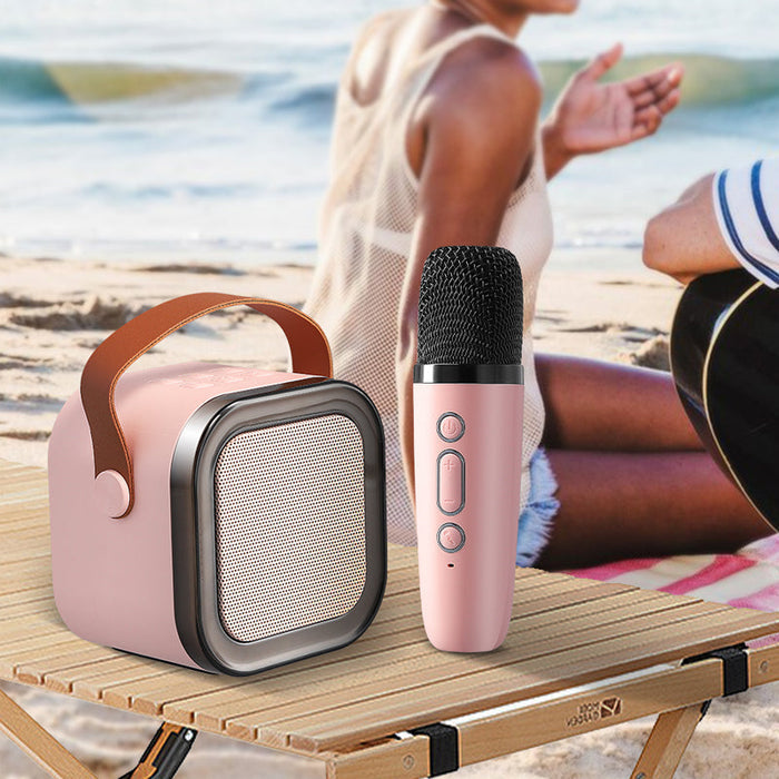 Mini Karaoke System Wireless Microphones – Bluetooth Speaker, LED Lights & Portable Design for Party & Home