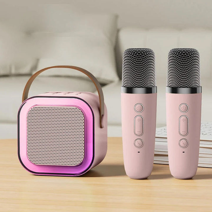 Mini Karaoke System Wireless Microphones – Bluetooth Speaker, LED Lights & Portable Design for Party & Home