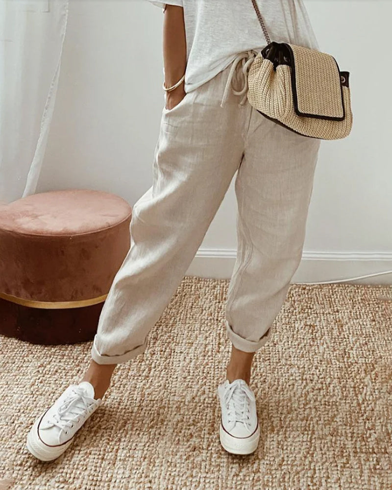 Nella | Women's Drawstring Linen Relaxed Pants