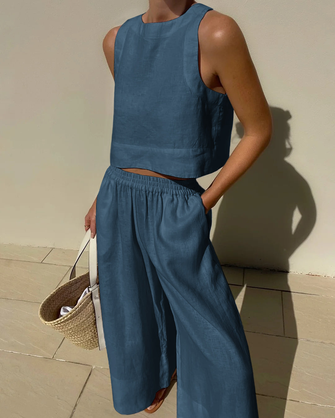 Isla | Women's Linen Crop Top And Pants Set