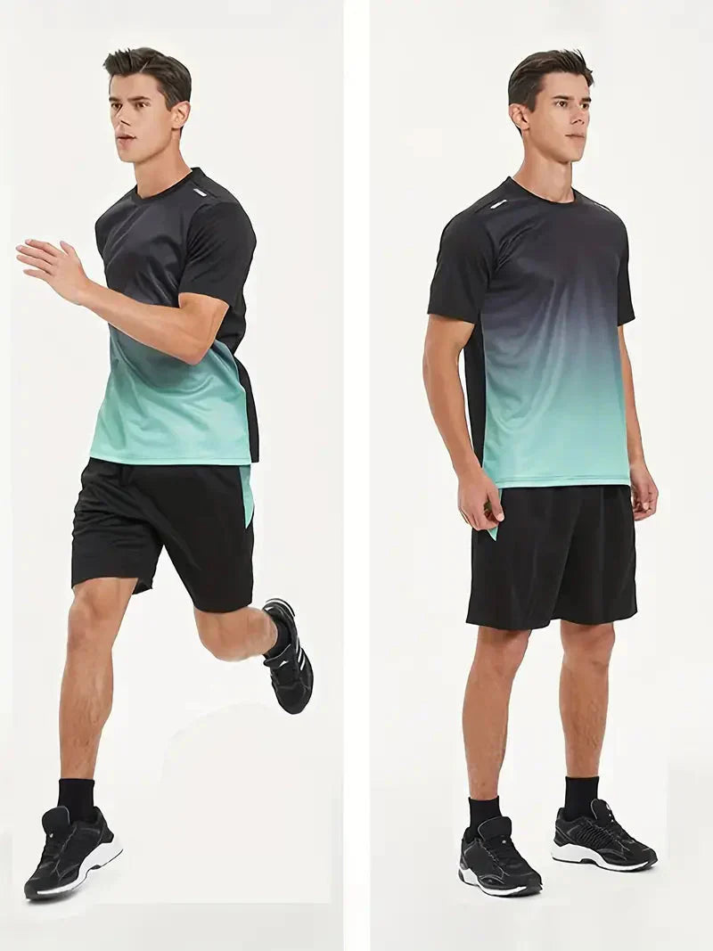 Men's Two-Piece Sports Set Quick-Drying Workout T Shirt and Shorts