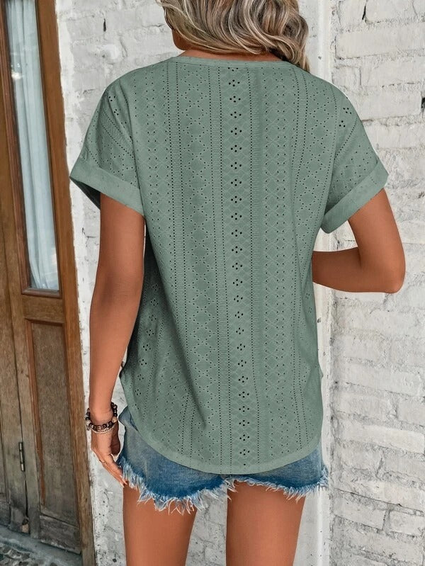 Liora | Women's Eyelet Short Sleeve Summer Top