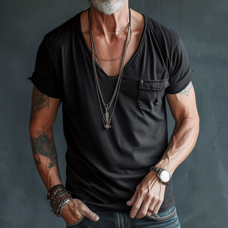 Chino | Men's Casual V-Neck Pocket Detail T-Shirt