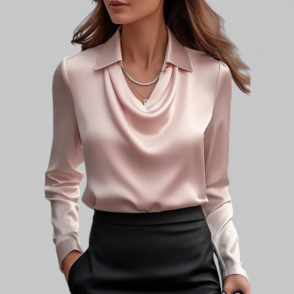 Elena | Women's Draped Satin Long Sleeve Blouse