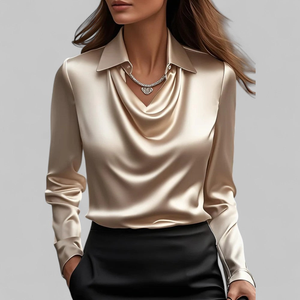 Elena | Women's Draped Satin Long Sleeve Blouse