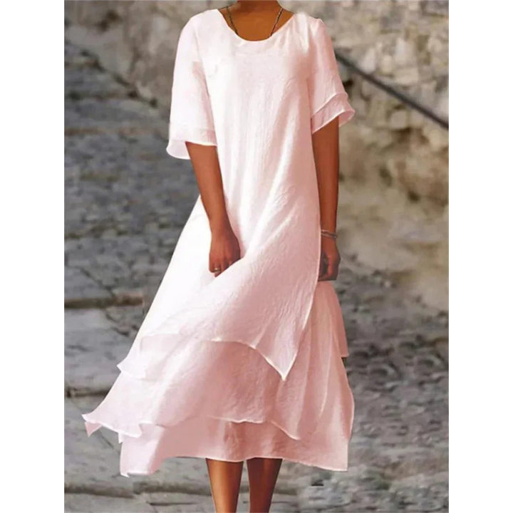 Serene | Women's Flowy Layered Short Sleeve Midi Dress