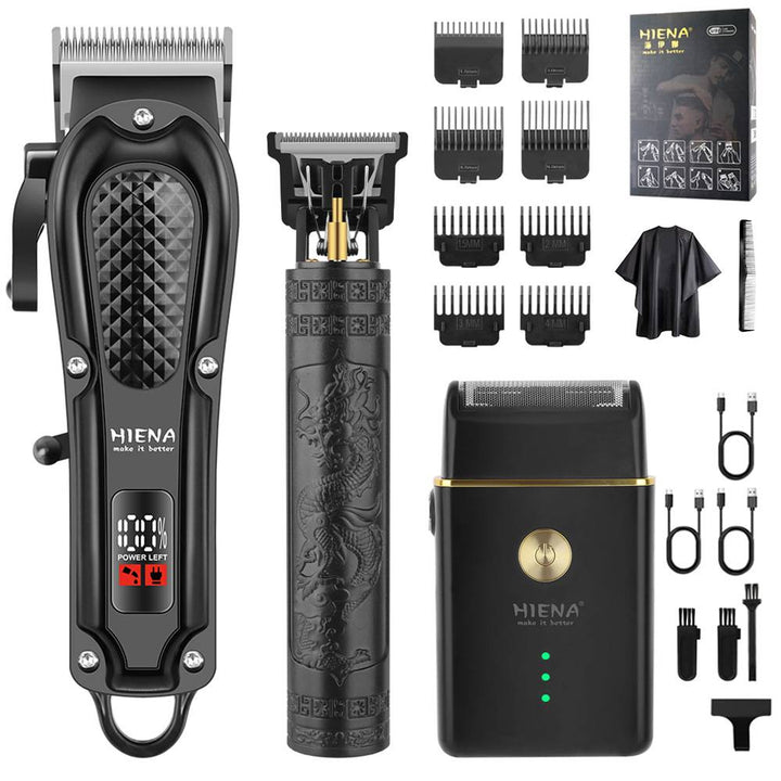 Hair and Beard Trimmer Set 3-Piece Cordless – LED Display, USB Rechargeable & Waterproof, for Men Grooming