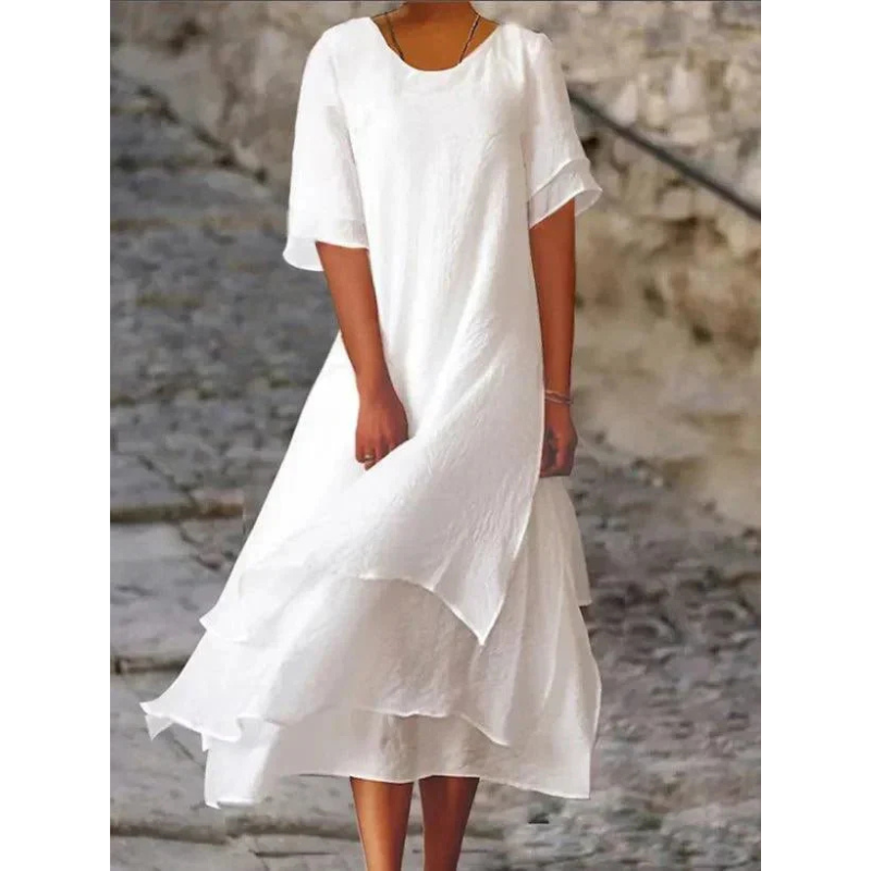 Serene | Women's Flowy Layered Short Sleeve Midi Dress