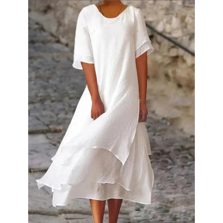 Serene | Women's Flowy Layered Short Sleeve Midi Dress